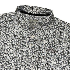 Old Row Polo Shirt Mens 2XL White Navy Tailgate Football Print Performance Golf